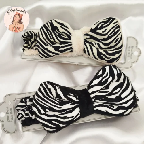 Vincha de Skincare con Moño Estampado Cebra